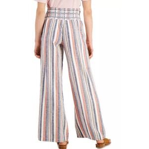 Rewash NY LA Linen Pants Striped Wide Leg Smocked Waist Comfy Blue‎ Red White